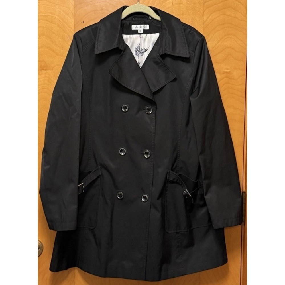 Via Spiga Womens‎ Double Breasted Belted Trench Coat Lined Pockets Black Sz XL - Picture 4 of 15